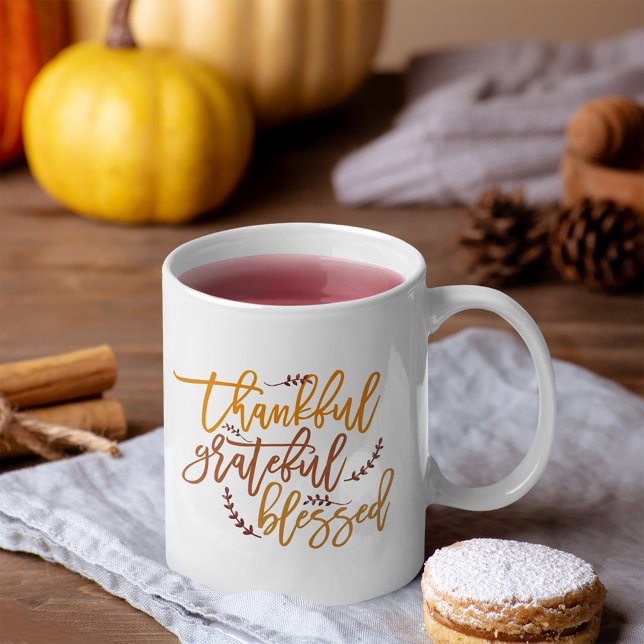 Thankful Grateful Blessed Inspiring Thanksgiving Coffee Mug (Creator Uploaded)