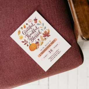 Thankful Grateful Blessed leaf Thanksgiving Fall Invitation