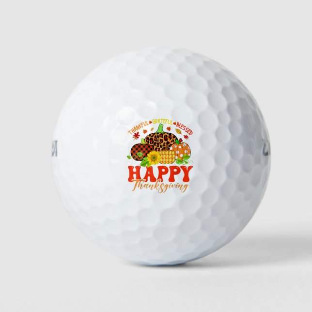 Thankful Grateful Blessed Leopard Plaid Pumpkin Th Golf Balls (Front)