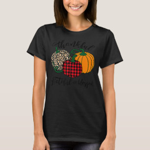 Thankful Grateful Blessed Leopard Plaid Pumpkin Th T-Shirt