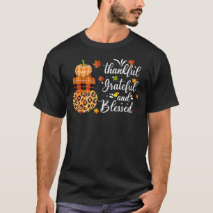 Thankful Grateful Blessed Leopard Plaid Pumpkin Th T-Shirt