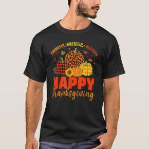 Thankful Grateful Blessed Leopard Plaid Pumpkin Th T-Shirt