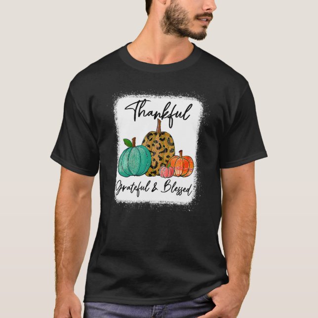 Thankful Grateful Blessed Leopard Pumpkin Fall Tha T-Shirt (Front)
