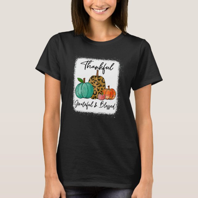 Thankful Grateful Blessed Leopard Pumpkin Fall Tha T-Shirt (Front)