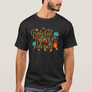 Thankful Grateful Blessed Leopard Pumpkin Fall Tha T-Shirt