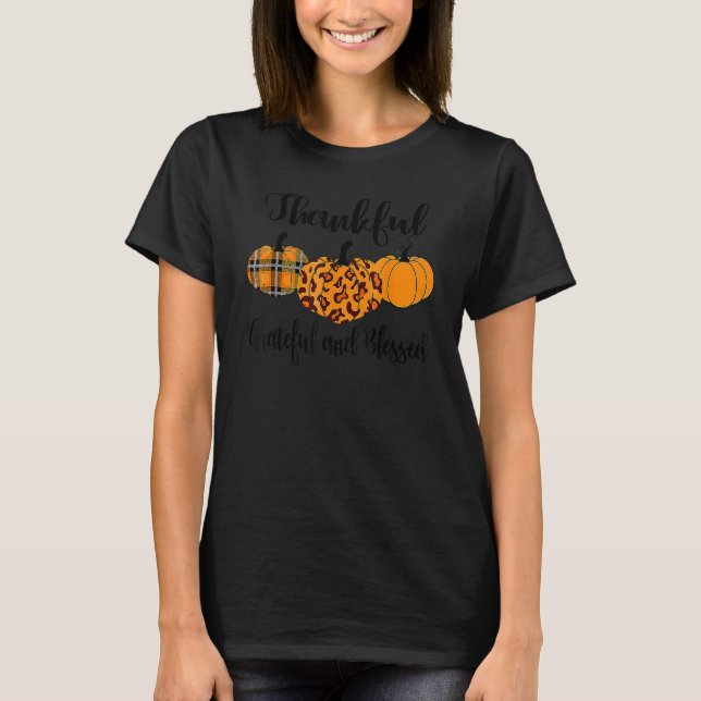 Thankful Grateful Blessed Leopard Pumpkin Thanksgi T-Shirt (Front)