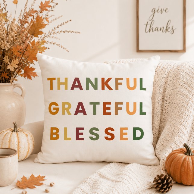 Thankful Grateful Blessed – Modern Fall Throw Cushion (Creator Uploaded)