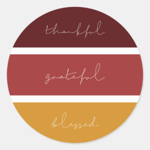 Thankful Grateful Blessed Modern Thanksgiving Classic Round Sticker