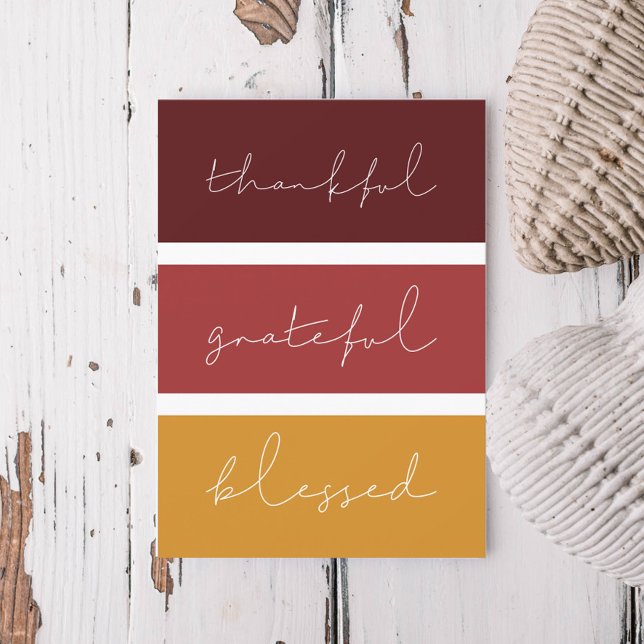 Thankful Grateful Blessed Modern Thanksgiving Holiday Card (Creator Uploaded)