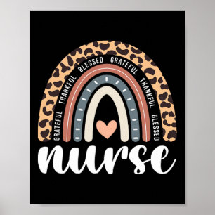 Thankful Grateful Blessed Nurse Thanksgiving Rainb Poster