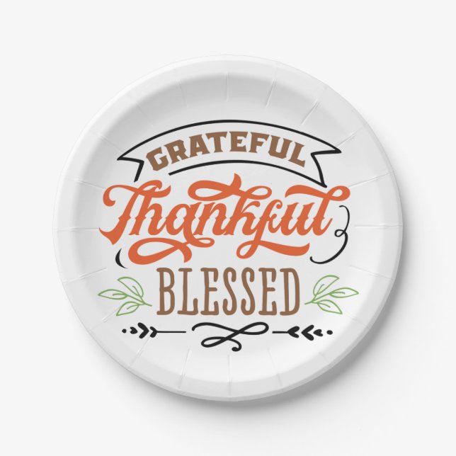 thankful grateful blessed paper plate (Front)
