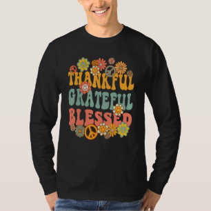 Thankful Grateful Blessed Peace Sign Retro Groovy  T-Shirt