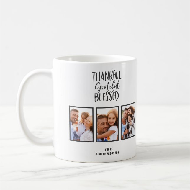 Thankful grateful blessed photo thanksgiving   coffee mug (Left)