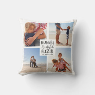 Thankful grateful blessed photo thanksgiving cushion