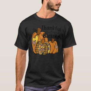 Thankful Grateful Blessed Plaid Leopard Pumpkin Th T-Shirt