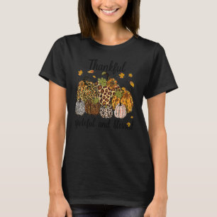 Thankful Grateful Blessed Plaid Leopard Pumpkin Th T-Shirt