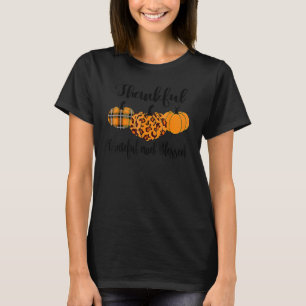 Thankful Grateful Blessed Plaid Leopard Pumpkin Th T-Shirt