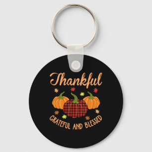 Thankful Grateful Blessed Plaid Shirt Thanksgiving Key Ring