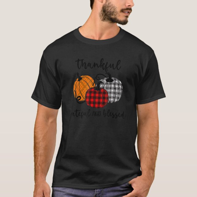 Thankful Grateful Blessed Plaid  Thanksgiving Men  T-Shirt (Front)