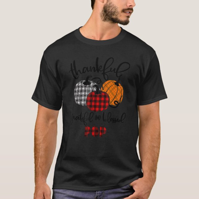 Thankful Grateful Blessed Pop Autumn Fall Pumpkin  T-Shirt (Front)