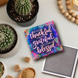 Thankful, Grateful, Blessed Pretty Blue Trendy Magnet