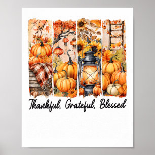 Thankful Grateful Blessed Pumpkin Fall Thanksgivin Poster