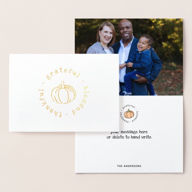 Thankful Grateful Blessed Pumpkin Thanksgiving Foil Card (Display)