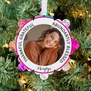 Thankful Grateful Blessed Quote photo Rainbow Tree Decoration Card