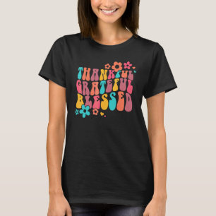 Thankful Grateful Blessed Retro Groovy Flower Hear T-Shirt