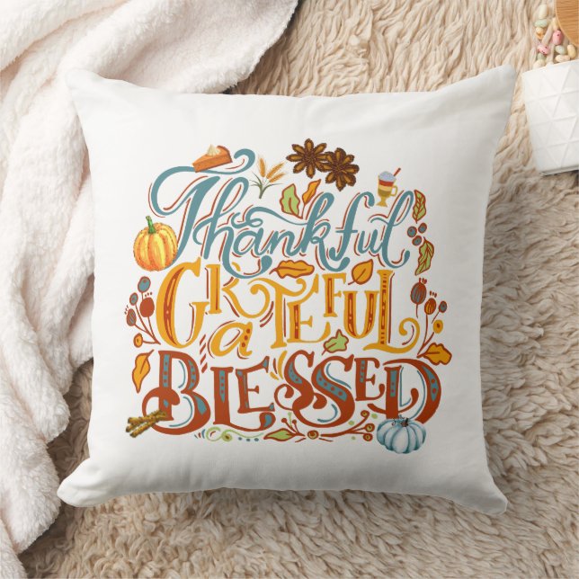 Thankful Grateful Blessed Retro Script  Cushion (Blanket)