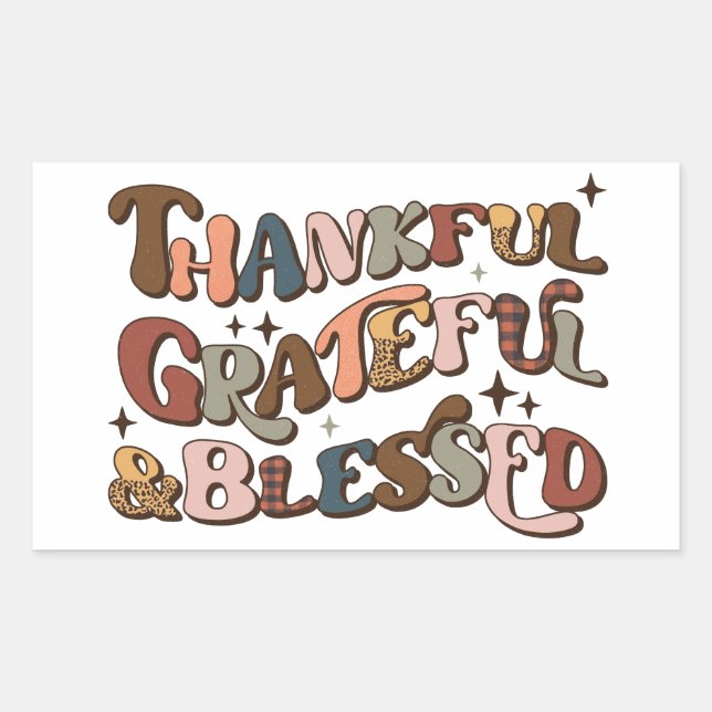 Thankful Grateful & Blessed Retro Thanksgiving Rectangular Sticker (Front)