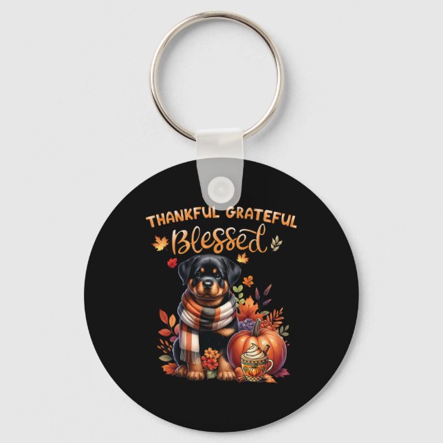 Thankful Grateful Blessed Rottweiler Dog Fall Y'al Key Ring (Front)
