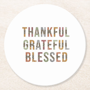 Thankful, Grateful, Blessed Round Paper Coaster