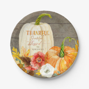Thankful Grateful Blessed Rustic Wood Farmhouse Paper Plate