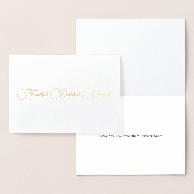 Thankful Grateful Blessed script Thanksgiving Foil Card (Display)