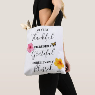 Thankful, Grateful, Blessed Script  Tote Bag