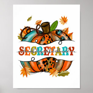Thankful Grateful Blessed Secretary Pumpkin Autumn Poster