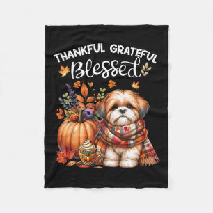 Thankful Grateful Blessed Shih Tzu Dog Fall Y'all Fleece Blanket