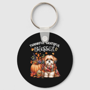 Thankful Grateful Blessed Shih Tzu Dog Fall Y'all Key Ring