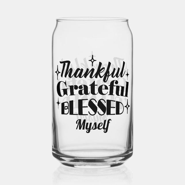 Thankful, Grateful, Blessed Sparkling Thanksgiving Can Glass (Front)