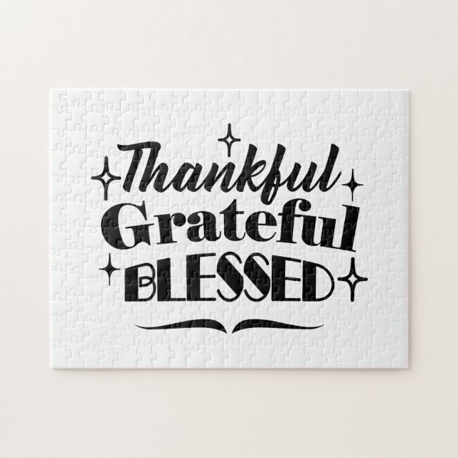 Thankful, Grateful, Blessed Sparkling Thanksgiving Jigsaw Puzzle (Horizontal)
