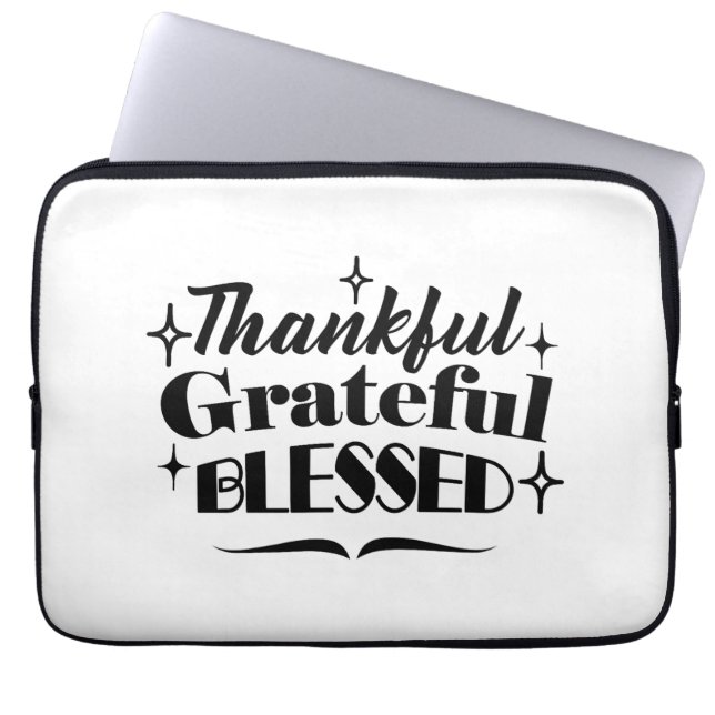 Thankful, Grateful, Blessed Sparkling Thanksgiving Laptop Sleeve (Front)