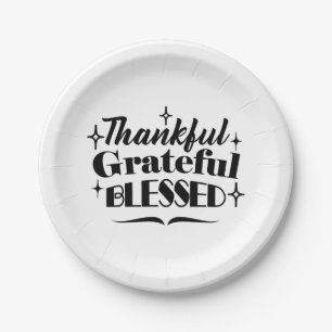 Thankful, Grateful, Blessed Sparkling Thanksgiving Paper Plate