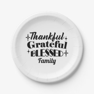 Thankful, Grateful, Blessed Sparkling Thanksgiving Paper Plate