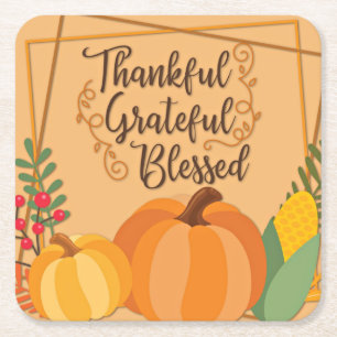 Thankful, Grateful, Blessed Square Paper Coaster