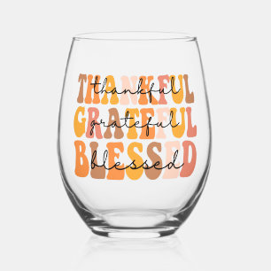 Thankful Grateful Blessed Stemless Wine Glass