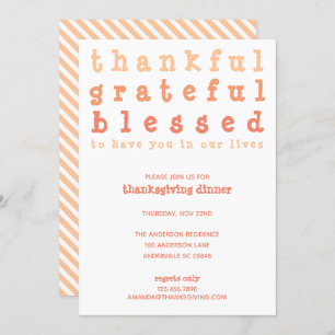 Thankful Grateful Blessed Striped Thanksgiving Invitation