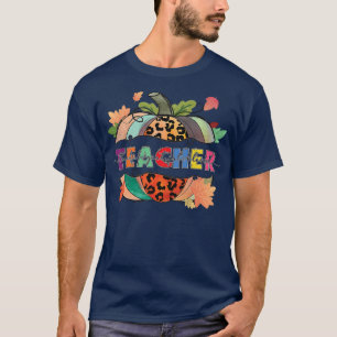 Thankful Grateful Blessed Teacher Pumpkin Leopard T-Shirt