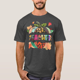 Thankful Grateful Blessed Teacher Pumpkin Leopard T-Shirt