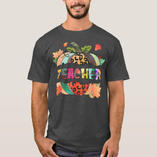 Thankful Grateful Blessed Teacher Pumpkin Leopard  T-Shirt